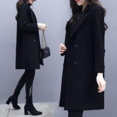 批发新款春冬季加厚赫本风口袋毛呢大衣女黑色显瘦<b class='q'>中长款</b>呢子大衣