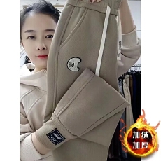 批发欧货2025秋冬大码加绒加厚卫裤女高腰束脚休闲裤显瘦<b class='q'>运动裤</b><b class='q'>哈伦</b>裤
