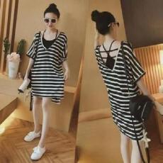 批发已出货 夏季女韩版宽松中长款T恤裙休闲吊带裙+<b class='q'>条纹</b>连衣裙两件套