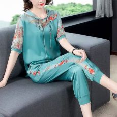 批发已出2026年套装妈妈套装女夏外穿<b class='q'>时尚</b>休闲连帽高档两件套哈伦裤潮