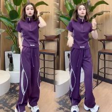 批发夏日绝美穿搭套装女时尚韩系高级感休闲运动灰色短袖阔腿裤两件套