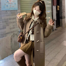 批发牛角扣<b class='q'>日系</b>毛呢外套女2026年秋冬季新款呢子大衣小个子加厚中长款