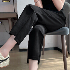 批发实拍高腰职业休闲直筒裤<b class='q'>九分</b>裤子女裤宽松上班黑色<b class='q'>哈伦裤</b>弹力显瘦
