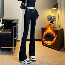 批发580513实拍拖地高腰微喇叭<b class='q'>裤</b>子秋冬显瘦长<b class='q'>裤</b>高级感马蹄<b class='q'>裤</b>弹力松紧