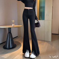 批发<b class='q'>实拍</b>开叉黑色微<b class='q'>喇叭</b><b class='q'>裤</b>女春秋高腰显瘦新爆款小个子垂感修身喇叭<b class='q'>裤</b>