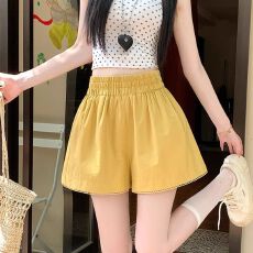 批发3073#官图 多巴胺洗水棉休闲裤女<b class='q'>夏季</b>薄款松紧高腰A字阔腿<b class='q'>短裤</b>潮