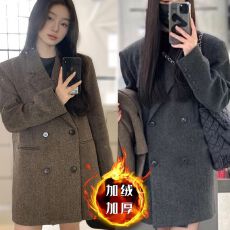 批发夹棉灰色<b class='q'>短款</b>西装呢子大衣女秋冬季新款毛呢外套高级感小个子韩系