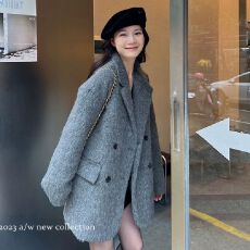 批发高质量长毛绒大衣新款秋冬女高级感小个子灰色呢子加厚<b class='q'>西装外套</b>