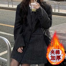 批发深灰<b class='q'>短款</b>西装毛呢大衣女秋冬季夹棉新款高级感外套呢子显瘦小个子