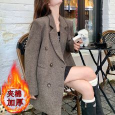 批发美拉德毛呢<b class='q'>西装外套</b>女小个子夹棉秋冬新款宽松气质高级感呢子西服