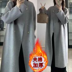 批发夹棉加厚高级感金扣大衣宽松显瘦<b class='q'>新款</b>立领毛呢子百搭时尚韩版外套