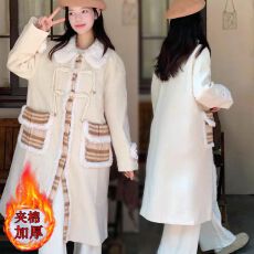 批发【原版品质】夹棉加厚大衣女秋冬季格子拼接中长款高级感毛呢外套