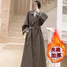 批发夹棉加厚西西里新年红色同款慵懒大衣毛呢外套女中长款西装<b class='q'>秋</b>冬季