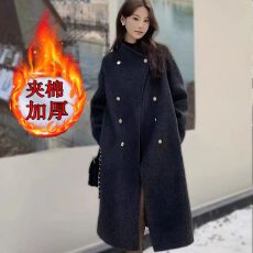 批发加厚燕麦色羽绒服内胆<b class='q'>双排扣</b>大衣2025秋冬新款今年流行毛呢外套女