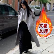 批发加厚2025年冬季<b class='q'>新款</b>灰色中长款龙凤呢绒大衣女直筒韩版毛呢外套