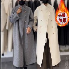 批发加厚大衣女2025秋冬<b class='q'>新款</b>黑灰色韩系宽松中长款金色钮扣毛呢外套潮