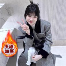 批发韩版<b class='q'>冬</b>季新款高级感气质加厚呢深灰色大衣中长款收腰显瘦毛呢外套