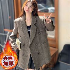批发2025新款加厚加棉秋冬季<b class='q'>宽松</b>气质呢子美拉德毛呢西装外套女小个子
