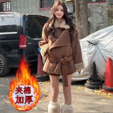 批发加厚韩系短款深冬毛袖毛领呢子<b class='q'>大</b>衣<b class='q'>女</b>2025新款毛呢<b class='q'>外套</b>独特超好看
