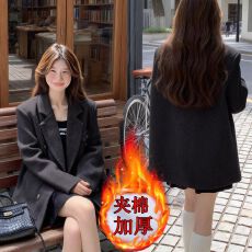 批发深灰短款<b class='q'>西装</b>毛呢大衣<b class='q'>女</b>秋冬季夹棉新款高级感外套呢子显瘦小个子