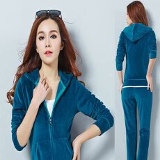 批发2026韩版春秋季新款金丝<b class='q'>天鹅</b>绒运动女装两件套装跑步休闲卫衣实拍