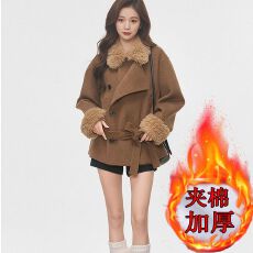 批发复古毛领羊绒毛呢大衣女小个子<b class='q'>羽绒服</b>内胆深冬新款韩系呢子外套厚