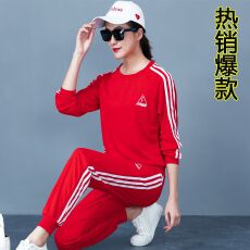 批发2026春秋季新款洋气休闲两件套卫衣女装胖妹妹三道杠运动<b class='q'>套装</b>跑步