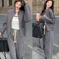 批发2026新款春秋季运动卫衣两件套女<b class='q'>外套</b>直筒长裤立领休闲套装中老年