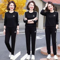 批发2026春秋装女时尚显瘦休闲<b class='q'>运动服</b>大码圆领妈妈两件套装广场舞韩版