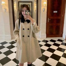 批发2026春秋季新款杏色呢子大衣女中长款风衣小个子宽松可爱毛呢外套