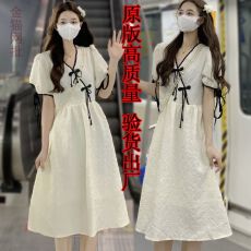 批发2026新中式改良旗袍<b class='q'>连衣裙</b>女夏新款胖mm高级感高腰显瘦a字裙长裙