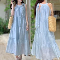 批发2026海边度假风挂脖吊带<b class='q'>连衣裙</b>女夏季温柔风气质沙滩裙仙女长裙子