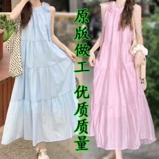 批发2026海边度假风挂脖吊带<b class='q'>连衣裙</b>女夏季温柔风气质沙滩裙仙女长裙子