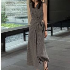 批发2026夏新款今年流行爆款裙子长裙法式系带收腰格子背心裙<b class='q'>连衣裙</b>女