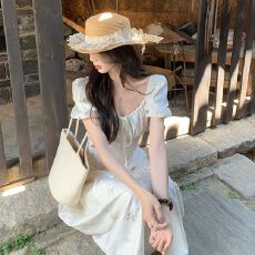 批发高品质《在逃公主裙》夏季短袖连衣裙女纯棉度假风<b class='q'>显瘦</b>收腰连身裙