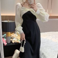 批发2026夏季新款蝴蝶结春连衣裙女修身<b class='q'>显瘦</b>高腰别致复古气质a字长裙