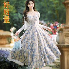批发2026新夏季吊带裙露背连衣裙外衫两件套收腰<b class='q'>显瘦</b>甜美度假长裙套装