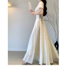 批发新款小个子法式初恋白色连衣裙子夏季女装<b class='q'>气质</b>高级感收腰长裙