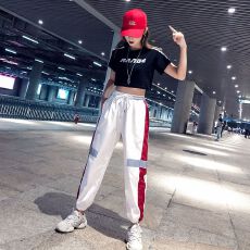 批发爆款套装时尚嘻哈风跳舞鬼步舞衣服跑步运动街舞广场舞套装女夏季