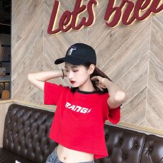 批发2026流行爵士跳舞jazzT恤女短袖夏季新款韩版棉ins潮女露肚脐<b class='q'>上衣</b>