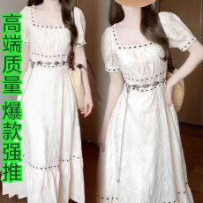 批发法式气质收腰小个子杏色连衣裙子女大码新款夏季高级感气质长裙