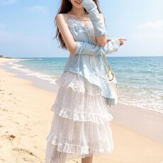 批发2026夏季千金风<b class='q'>可爱</b>甜美<b class='q'>连衣裙</b>花边半身裙两件套装不规则上衣度假