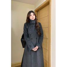 批发原版做法】立领格雷系双排扣毛呢外套女加厚秋冬新款保暖呢子大衣