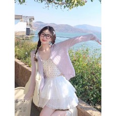 批发紫色防晒针织开衫<b class='q'>女</b>2025新款夏季薄款空调衫<b class='q'>外套</b>吊带外搭罩衫上衣