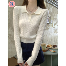 批发早秋2025新款巨好看polo领短款毛衣麻花长袖针织打底衫女内搭上衣