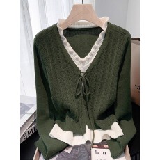 批发设计感假两件木耳边假两件套女秋冬2025时尚小众百搭显瘦气质上衣