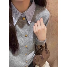 批发毛衣<b class='q'>衬衫</b>拼接<b class='q'>假两件</b>长袖气质针织衫女长袖春秋外穿高级感叠穿上衣