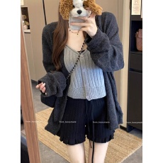 批发慵懒风法式木耳边麻花针织休闲裤女秋冬新款宽松显瘦高腰针织短裤