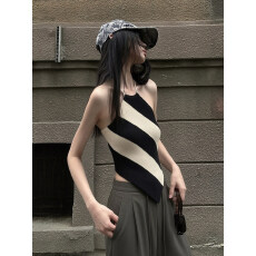 批发纯欲风撞色挂脖不规则背心女2026春辣妹性感露背气质<b class='q'>百搭</b>别致上衣