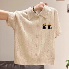 批发日系超好看翻领短袖刺绣<b class='q'>针织</b><b class='q'>开衫</b>2026夏季显瘦百搭减龄小个子上衣